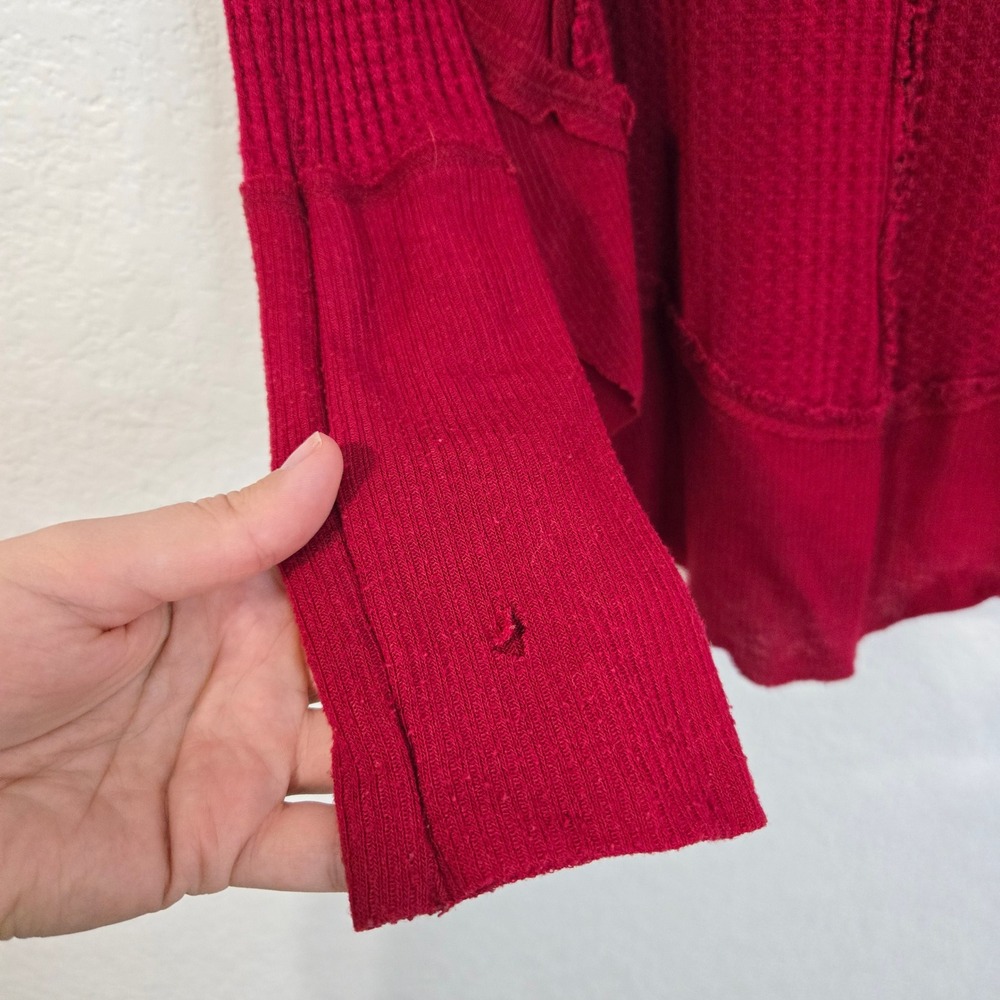 We The Free Red Deep Red Waffle Knit Drippy Thermal Long Sleeve Size S - Picture 4 of 7